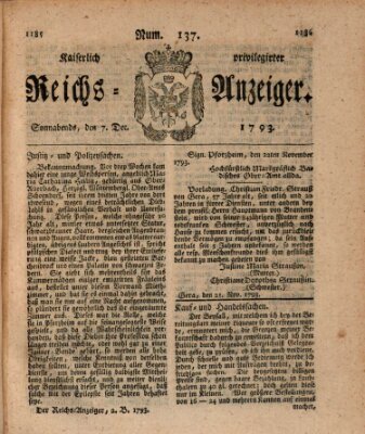 Kaiserlich privilegirter Reichs-Anzeiger (Allgemeiner Anzeiger der Deutschen) Samstag 7. Dezember 1793