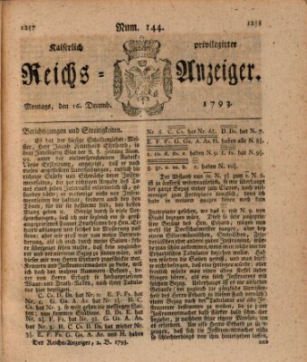 Kaiserlich privilegirter Reichs-Anzeiger (Allgemeiner Anzeiger der Deutschen) Montag 16. Dezember 1793