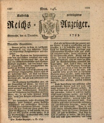 Kaiserlich privilegirter Reichs-Anzeiger (Allgemeiner Anzeiger der Deutschen) Mittwoch 18. Dezember 1793