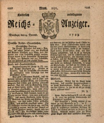 Kaiserlich privilegirter Reichs-Anzeiger (Allgemeiner Anzeiger der Deutschen) Dienstag 24. Dezember 1793