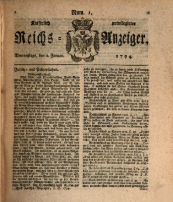 Kaiserlich privilegirter Reichs-Anzeiger (Allgemeiner Anzeiger der Deutschen) Donnerstag 2. Januar 1794