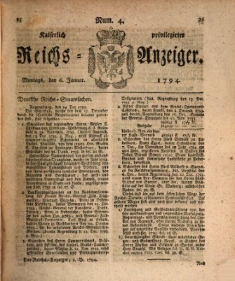 Kaiserlich privilegirter Reichs-Anzeiger (Allgemeiner Anzeiger der Deutschen) Montag 6. Januar 1794