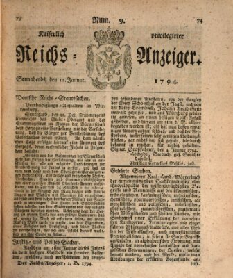 Kaiserlich privilegirter Reichs-Anzeiger (Allgemeiner Anzeiger der Deutschen) Samstag 11. Januar 1794