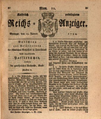 Kaiserlich privilegirter Reichs-Anzeiger (Allgemeiner Anzeiger der Deutschen) Montag 13. Januar 1794