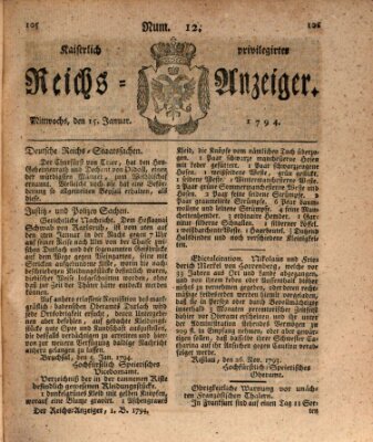 Kaiserlich privilegirter Reichs-Anzeiger (Allgemeiner Anzeiger der Deutschen) Mittwoch 15. Januar 1794