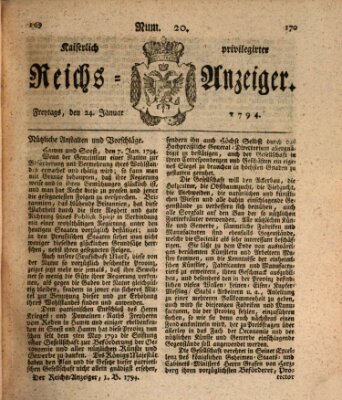 Kaiserlich privilegirter Reichs-Anzeiger (Allgemeiner Anzeiger der Deutschen) Freitag 24. Januar 1794