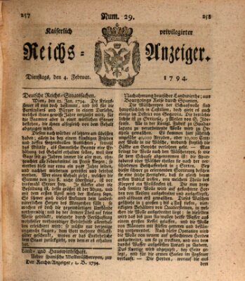 Kaiserlich privilegirter Reichs-Anzeiger (Allgemeiner Anzeiger der Deutschen) Dienstag 4. Februar 1794