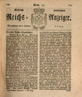 Kaiserlich privilegirter Reichs-Anzeiger (Allgemeiner Anzeiger der Deutschen) Donnerstag 6. Februar 1794