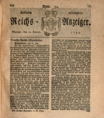 Kaiserlich privilegirter Reichs-Anzeiger (Allgemeiner Anzeiger der Deutschen) Montag 10. Februar 1794