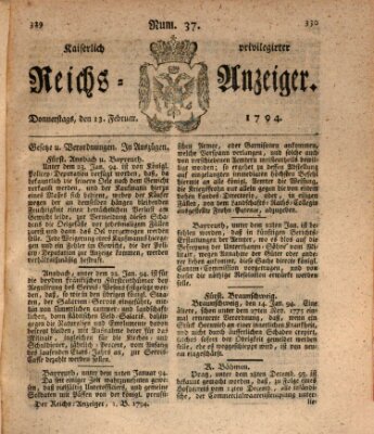 Kaiserlich privilegirter Reichs-Anzeiger (Allgemeiner Anzeiger der Deutschen) Donnerstag 13. Februar 1794