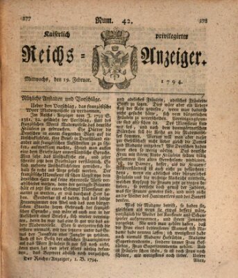 Kaiserlich privilegirter Reichs-Anzeiger (Allgemeiner Anzeiger der Deutschen) Mittwoch 19. Februar 1794