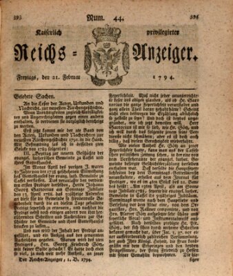 Kaiserlich privilegirter Reichs-Anzeiger (Allgemeiner Anzeiger der Deutschen) Freitag 21. Februar 1794