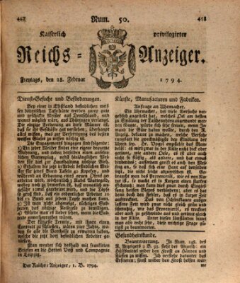 Kaiserlich privilegirter Reichs-Anzeiger (Allgemeiner Anzeiger der Deutschen) Freitag 28. Februar 1794