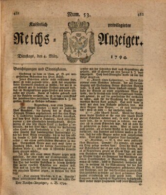 Kaiserlich privilegirter Reichs-Anzeiger (Allgemeiner Anzeiger der Deutschen) Dienstag 4. März 1794