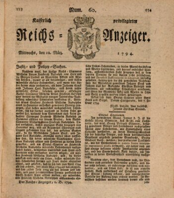 Kaiserlich privilegirter Reichs-Anzeiger (Allgemeiner Anzeiger der Deutschen) Mittwoch 12. März 1794