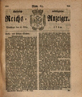 Kaiserlich privilegirter Reichs-Anzeiger (Allgemeiner Anzeiger der Deutschen) Dienstag 18. März 1794