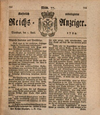 Kaiserlich privilegirter Reichs-Anzeiger (Allgemeiner Anzeiger der Deutschen) Dienstag 1. April 1794