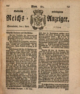 Kaiserlich privilegirter Reichs-Anzeiger (Allgemeiner Anzeiger der Deutschen) Samstag 5. April 1794