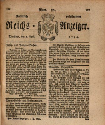 Kaiserlich privilegirter Reichs-Anzeiger (Allgemeiner Anzeiger der Deutschen) Dienstag 8. April 1794