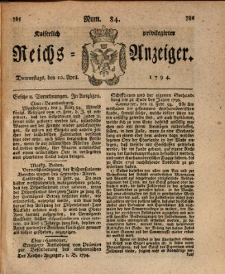 Kaiserlich privilegirter Reichs-Anzeiger (Allgemeiner Anzeiger der Deutschen) Donnerstag 10. April 1794