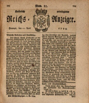 Kaiserlich privilegirter Reichs-Anzeiger (Allgemeiner Anzeiger der Deutschen) Freitag 11. April 1794