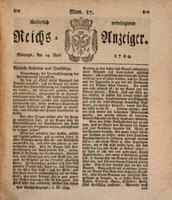 Kaiserlich privilegirter Reichs-Anzeiger (Allgemeiner Anzeiger der Deutschen) Montag 14. April 1794