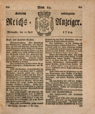 Kaiserlich privilegirter Reichs-Anzeiger (Allgemeiner Anzeiger der Deutschen) Mittwoch 16. April 1794