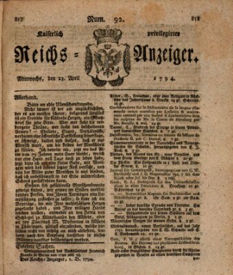 Kaiserlich privilegirter Reichs-Anzeiger (Allgemeiner Anzeiger der Deutschen) Mittwoch 23. April 1794