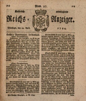 Kaiserlich privilegirter Reichs-Anzeiger (Allgemeiner Anzeiger der Deutschen) Dienstag 29. April 1794