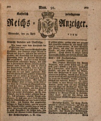 Kaiserlich privilegirter Reichs-Anzeiger (Allgemeiner Anzeiger der Deutschen) Mittwoch 30. April 1794