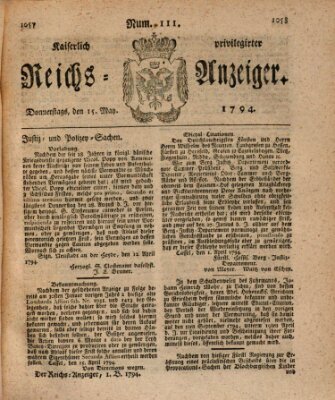 Kaiserlich privilegirter Reichs-Anzeiger (Allgemeiner Anzeiger der Deutschen) Donnerstag 15. Mai 1794