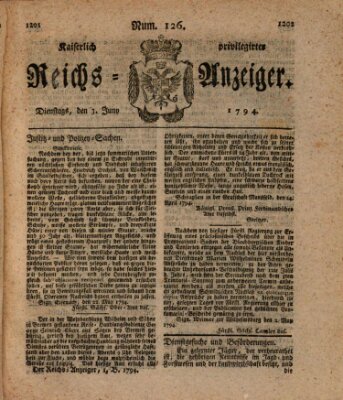 Kaiserlich privilegirter Reichs-Anzeiger (Allgemeiner Anzeiger der Deutschen) Dienstag 3. Juni 1794