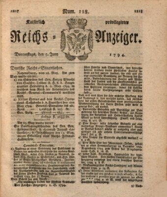 Kaiserlich privilegirter Reichs-Anzeiger (Allgemeiner Anzeiger der Deutschen) Donnerstag 5. Juni 1794