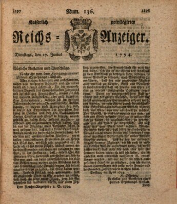 Kaiserlich privilegirter Reichs-Anzeiger (Allgemeiner Anzeiger der Deutschen) Dienstag 17. Juni 1794