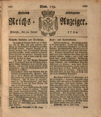 Kaiserlich privilegirter Reichs-Anzeiger (Allgemeiner Anzeiger der Deutschen) Freitag 20. Juni 1794