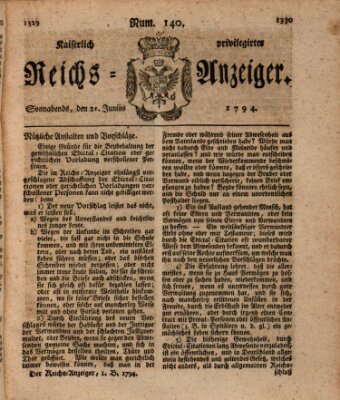 Kaiserlich privilegirter Reichs-Anzeiger (Allgemeiner Anzeiger der Deutschen) Samstag 21. Juni 1794