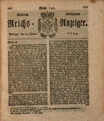 Kaiserlich privilegirter Reichs-Anzeiger (Allgemeiner Anzeiger der Deutschen) Montag 23. Juni 1794