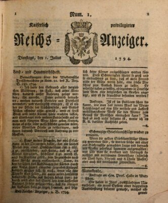 Kaiserlich privilegirter Reichs-Anzeiger (Allgemeiner Anzeiger der Deutschen) Dienstag 1. Juli 1794