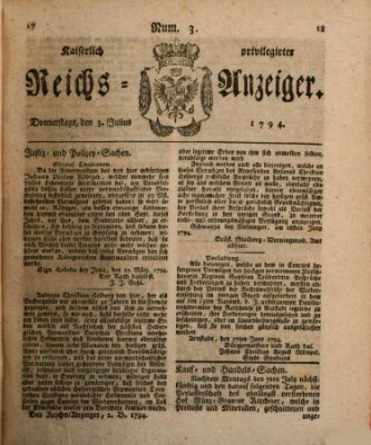 Kaiserlich privilegirter Reichs-Anzeiger (Allgemeiner Anzeiger der Deutschen) Donnerstag 3. Juli 1794