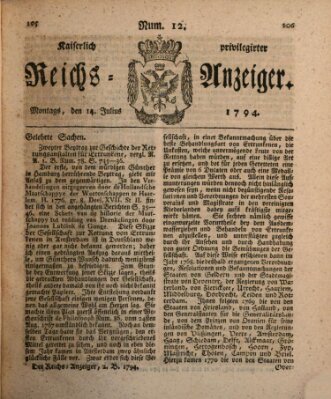 Kaiserlich privilegirter Reichs-Anzeiger (Allgemeiner Anzeiger der Deutschen) Montag 14. Juli 1794