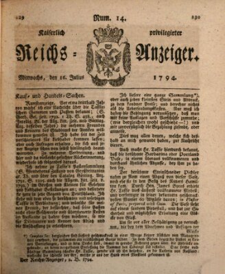 Kaiserlich privilegirter Reichs-Anzeiger (Allgemeiner Anzeiger der Deutschen) Mittwoch 16. Juli 1794