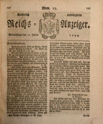 Kaiserlich privilegirter Reichs-Anzeiger (Allgemeiner Anzeiger der Deutschen) Donnerstag 17. Juli 1794