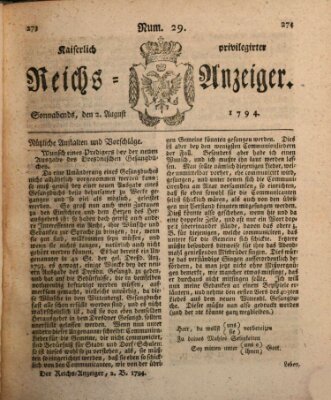 Kaiserlich privilegirter Reichs-Anzeiger (Allgemeiner Anzeiger der Deutschen) Samstag 2. August 1794