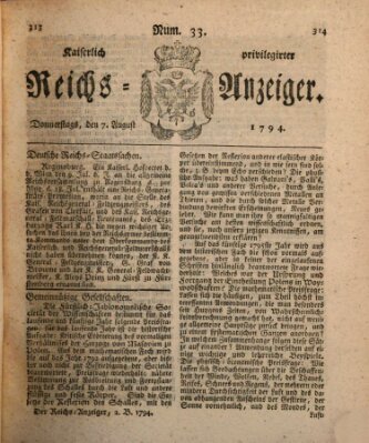 Kaiserlich privilegirter Reichs-Anzeiger (Allgemeiner Anzeiger der Deutschen) Donnerstag 7. August 1794