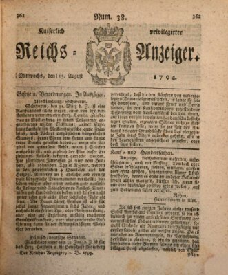 Kaiserlich privilegirter Reichs-Anzeiger (Allgemeiner Anzeiger der Deutschen) Mittwoch 13. August 1794