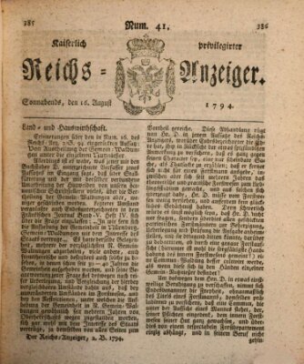 Kaiserlich privilegirter Reichs-Anzeiger (Allgemeiner Anzeiger der Deutschen) Samstag 16. August 1794