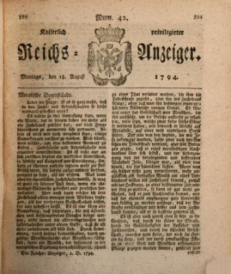 Kaiserlich privilegirter Reichs-Anzeiger (Allgemeiner Anzeiger der Deutschen) Montag 18. August 1794