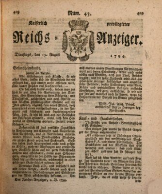 Kaiserlich privilegirter Reichs-Anzeiger (Allgemeiner Anzeiger der Deutschen) Dienstag 19. August 1794