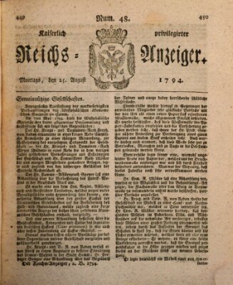 Kaiserlich privilegirter Reichs-Anzeiger (Allgemeiner Anzeiger der Deutschen) Montag 25. August 1794