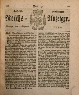 Kaiserlich privilegirter Reichs-Anzeiger (Allgemeiner Anzeiger der Deutschen) Montag 1. September 1794